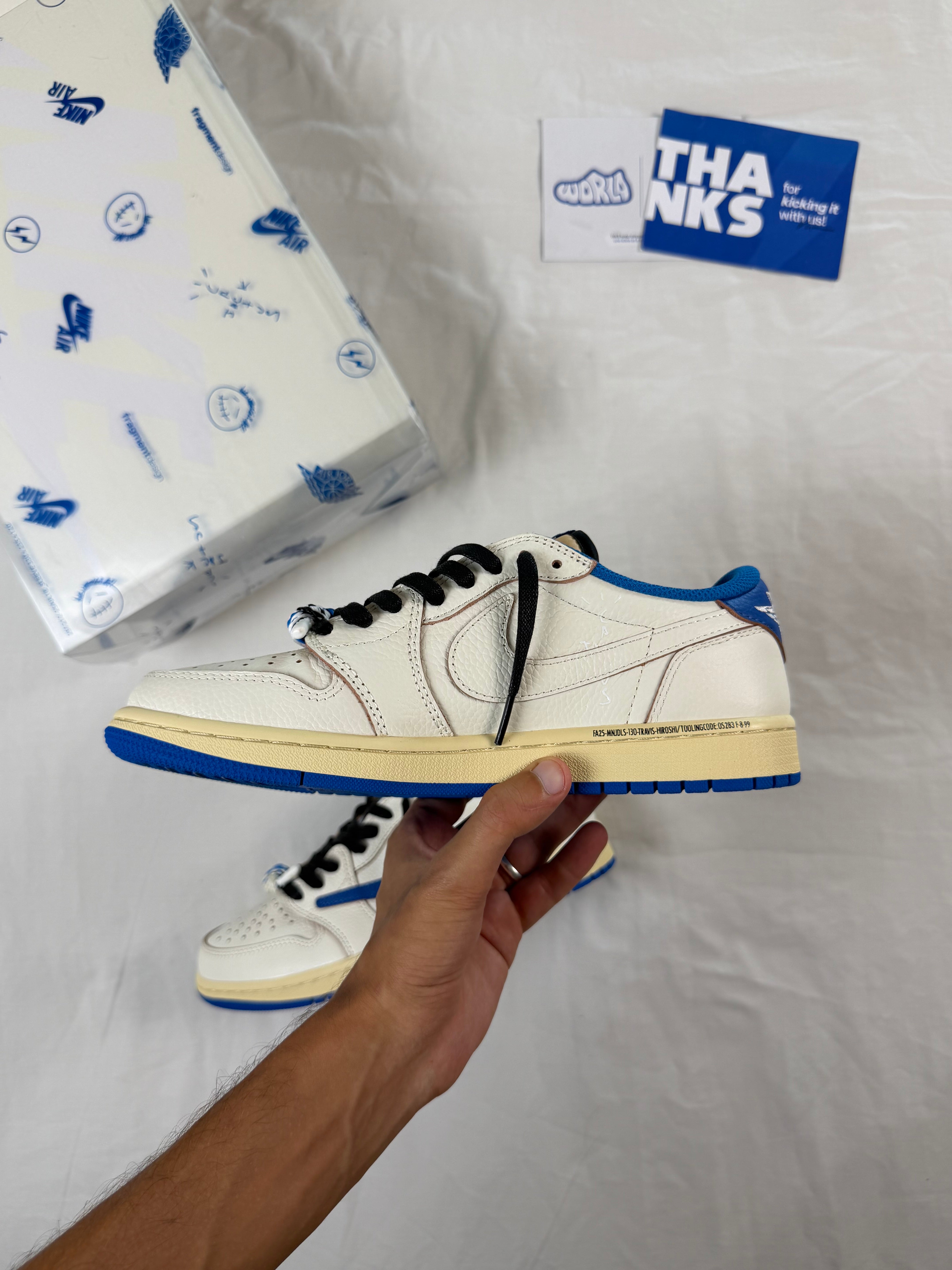 Fragment Design x Travis Scott x Jordan 1 Low OG SP 'Sail Military Blue'