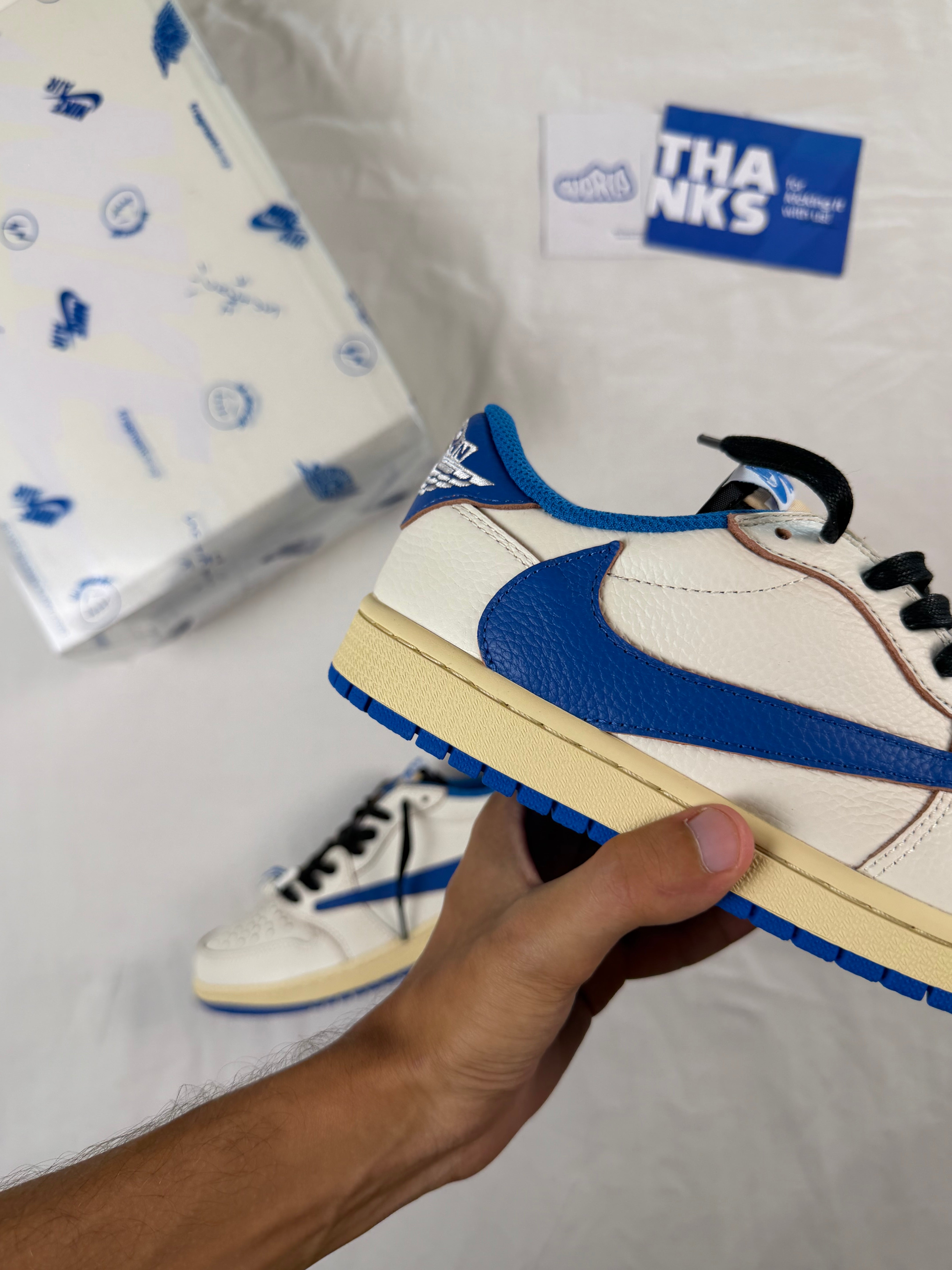 Fragment Design x Travis Scott x Jordan 1 Low OG SP 'Sail Military Blue'