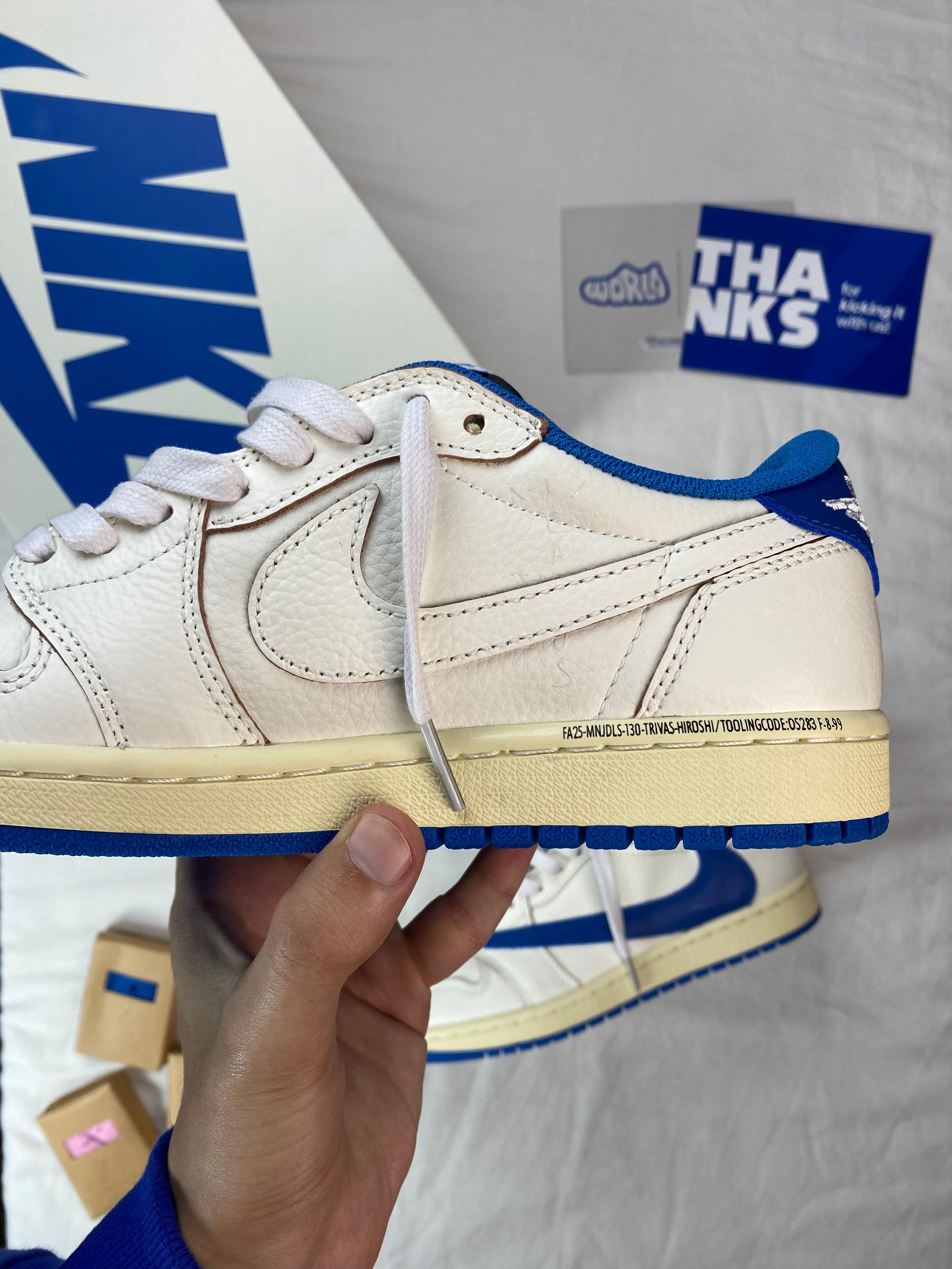 Fragment Design x Travis Scott x Jordan 1 Low OG SP 'Sail Military Blue'