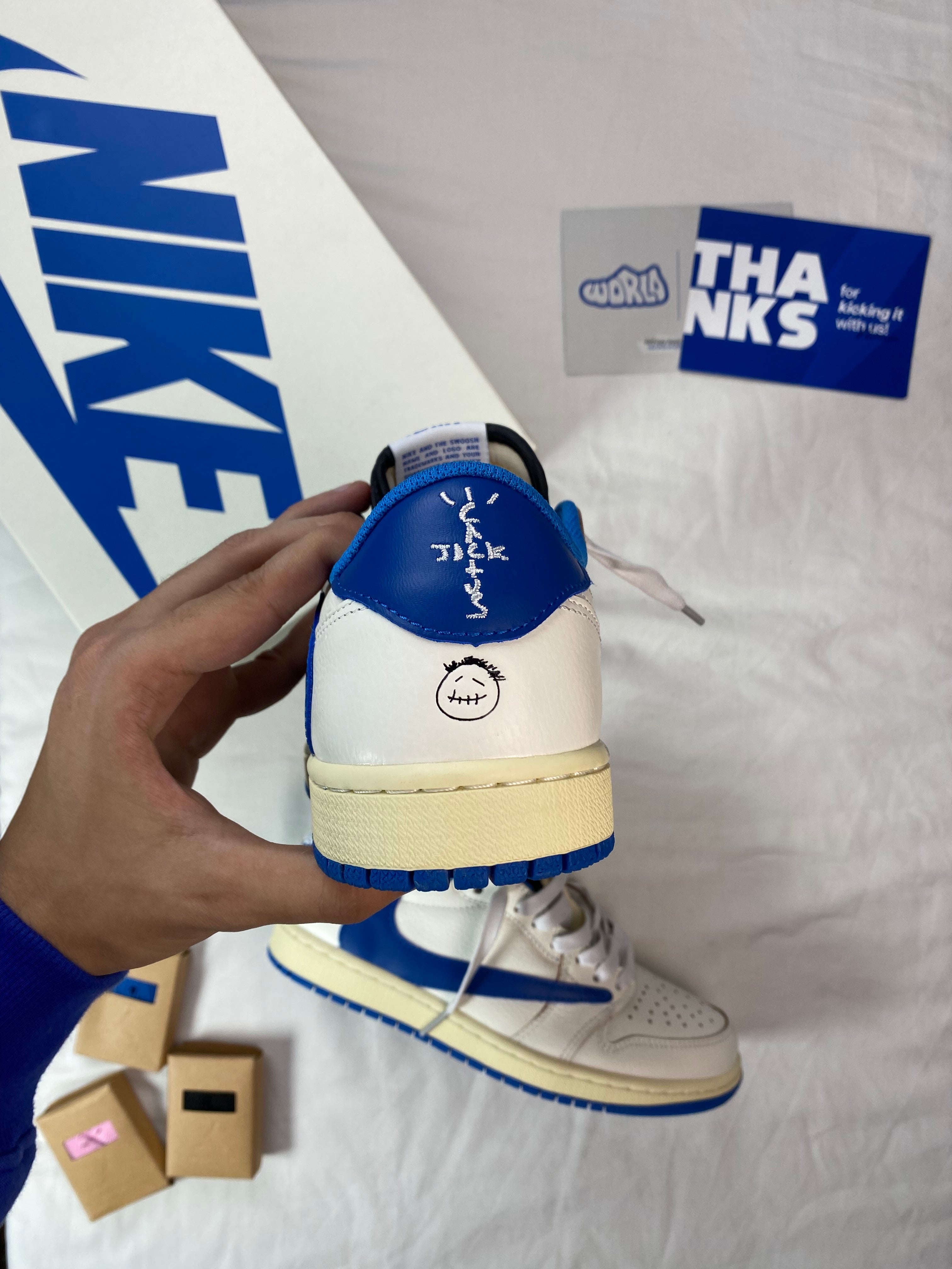 Fragment Design x Travis Scott x Jordan 1 Low OG SP 'Sail Military Blue'