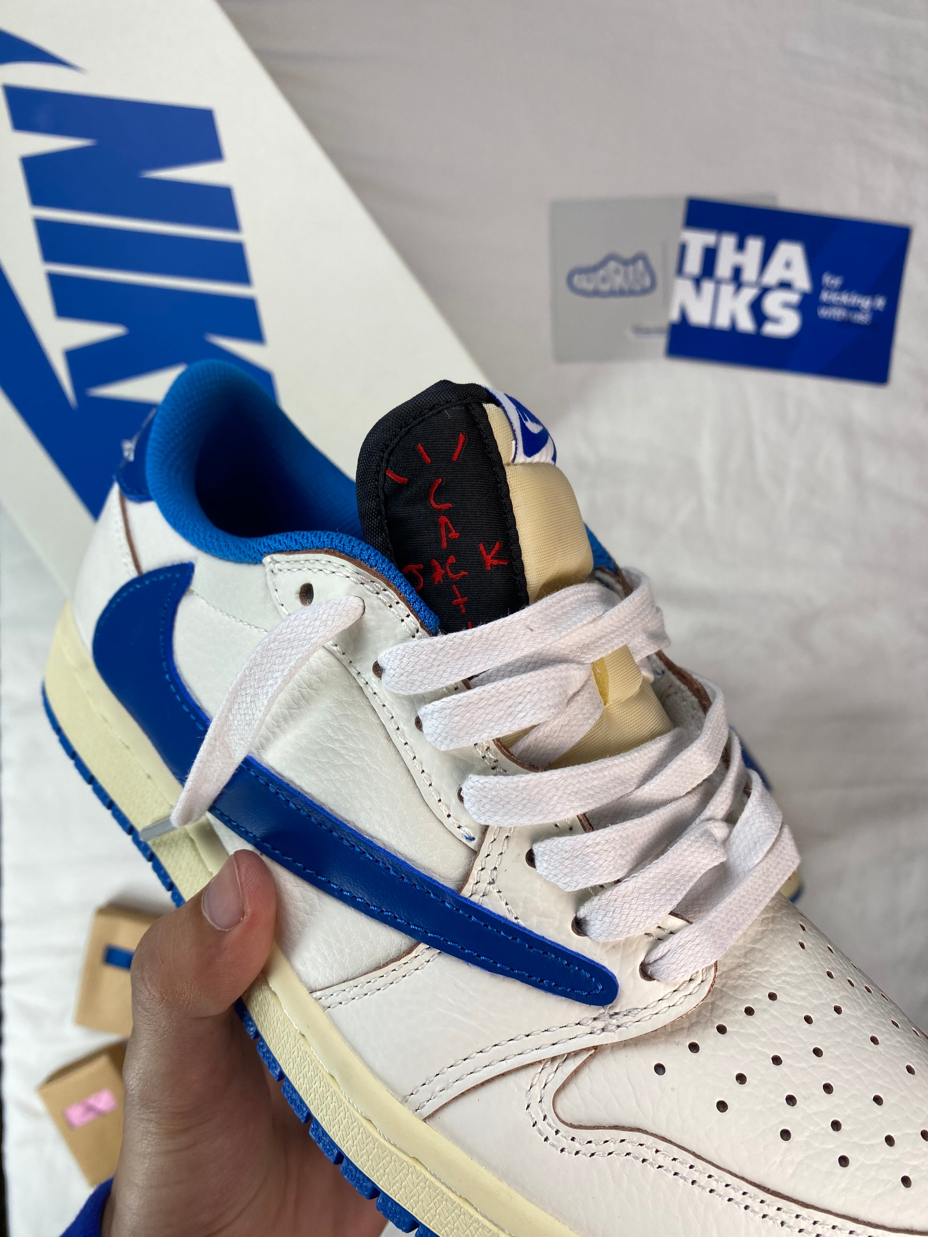 Fragment Design x Travis Scott x Jordan 1 Low OG SP 'Sail Military Blue'