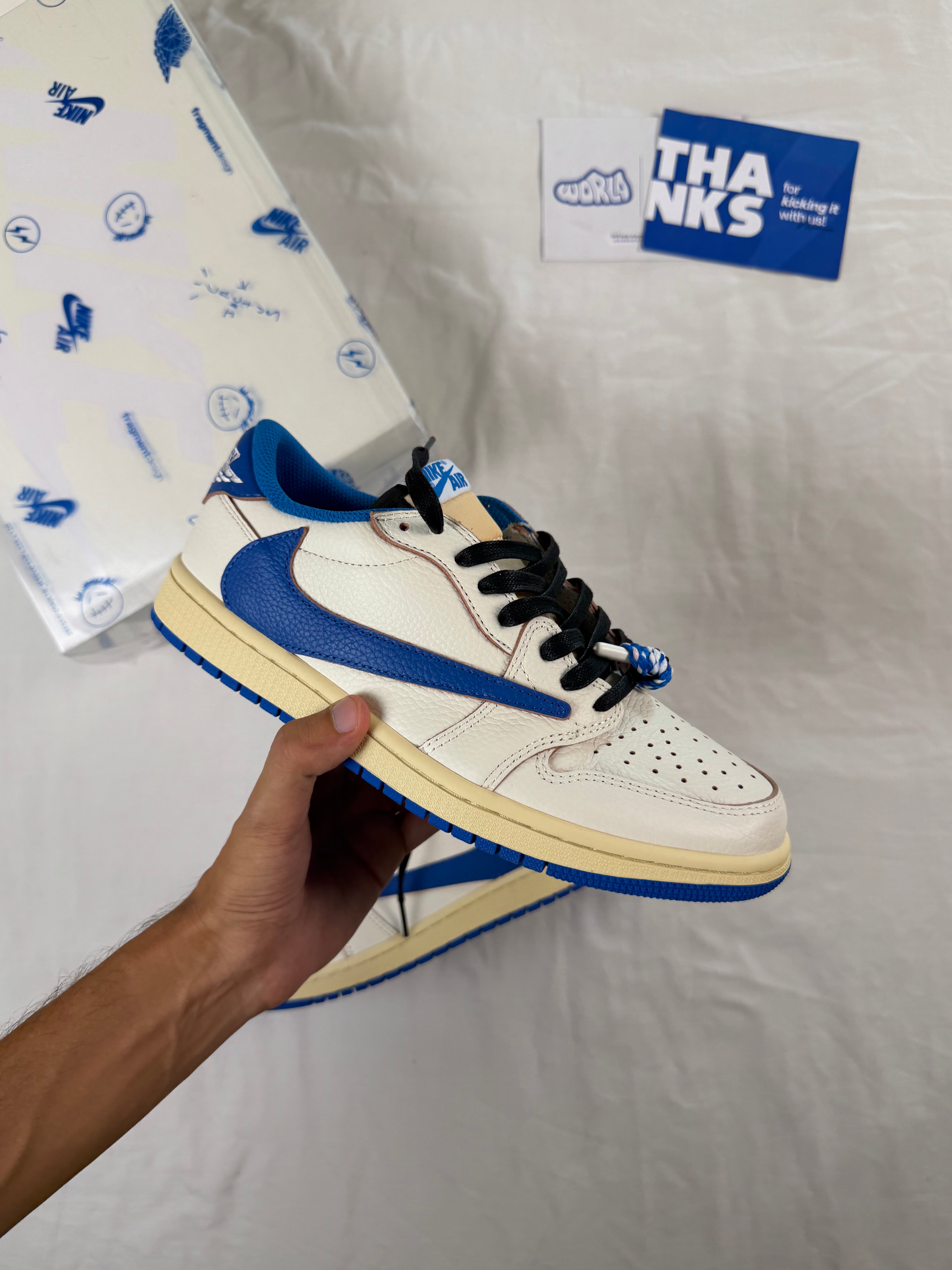 Fragment Design x Travis Scott x Jordan 1 Low OG SP 'Sail Military Blue'